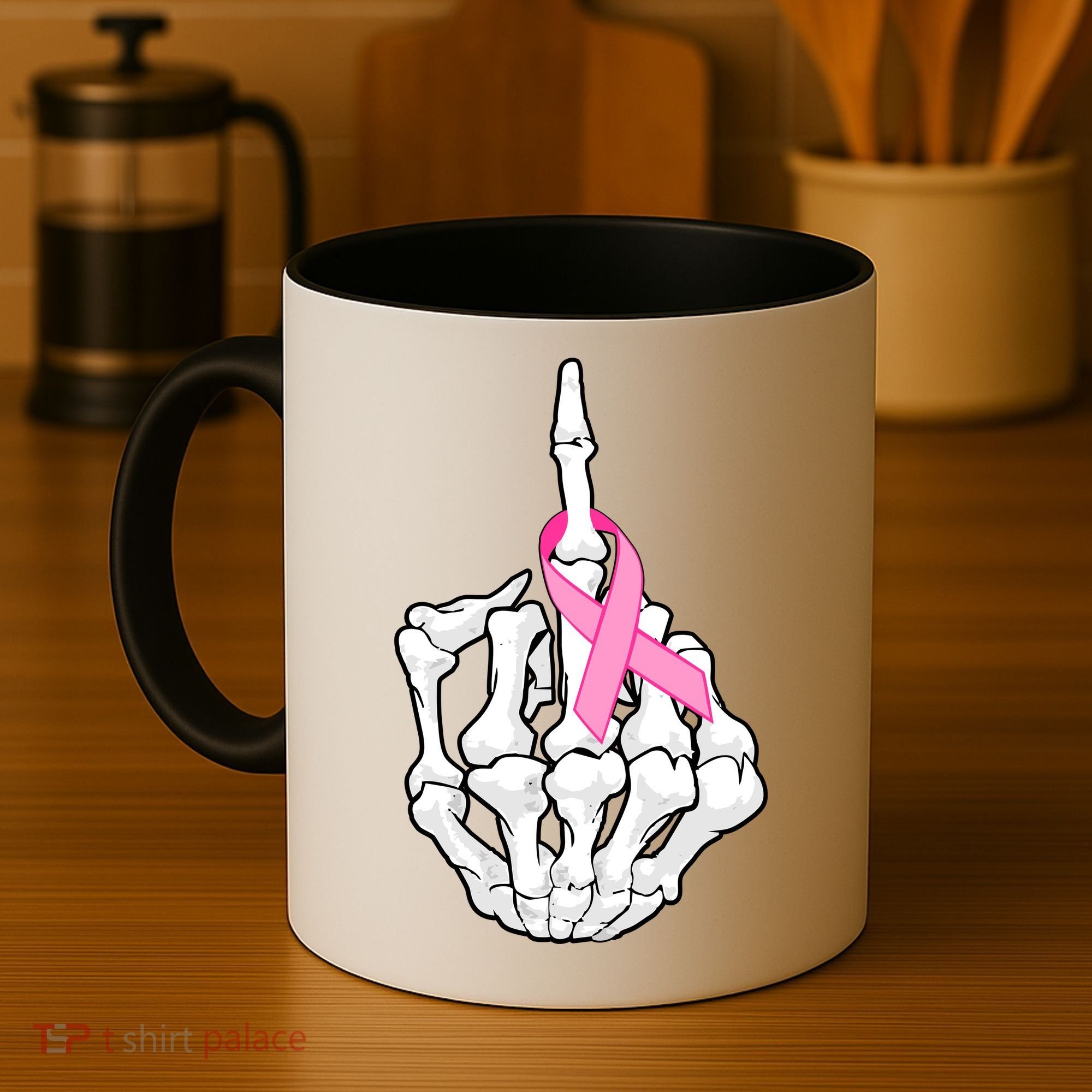 Breast Cancer Skeleton Middle Finger Ribbon Coffee Mug