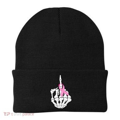 Breast Cancer Skeleton Middle Finger Ribbon Beanie