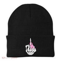 Breast Cancer Skeleton Middle Finger Ribbon Beanie thumb 0