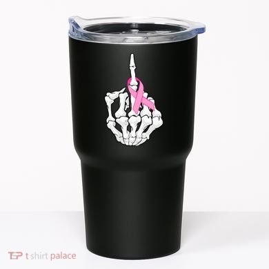 Breast Cancer Skeleton Middle Finger Ribbon Tumbler