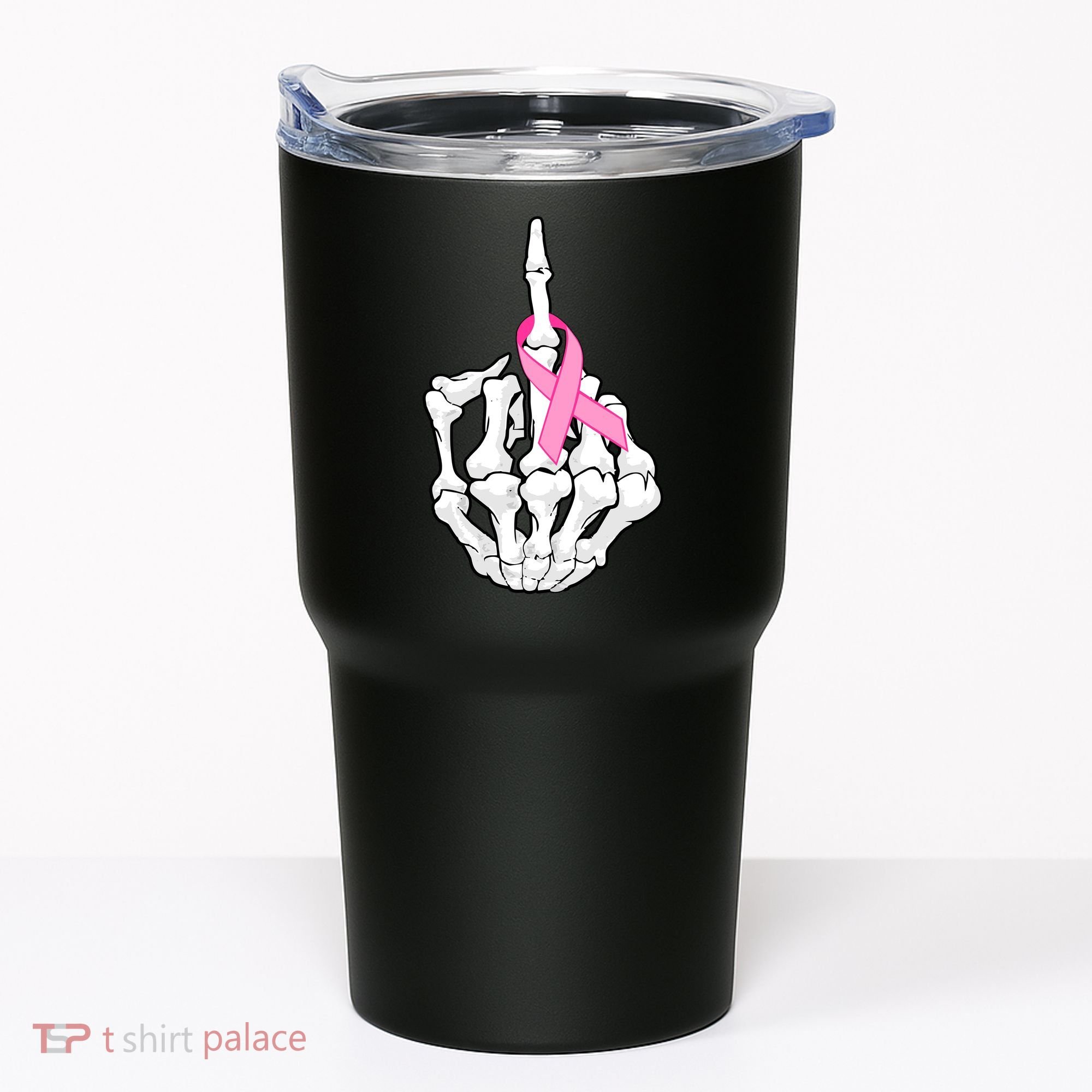 Breast Cancer Skeleton Middle Finger Ribbon Tumbler
