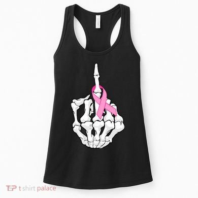 Breast Cancer Skeleton Middle Finger Ribbon Women's Tank Top