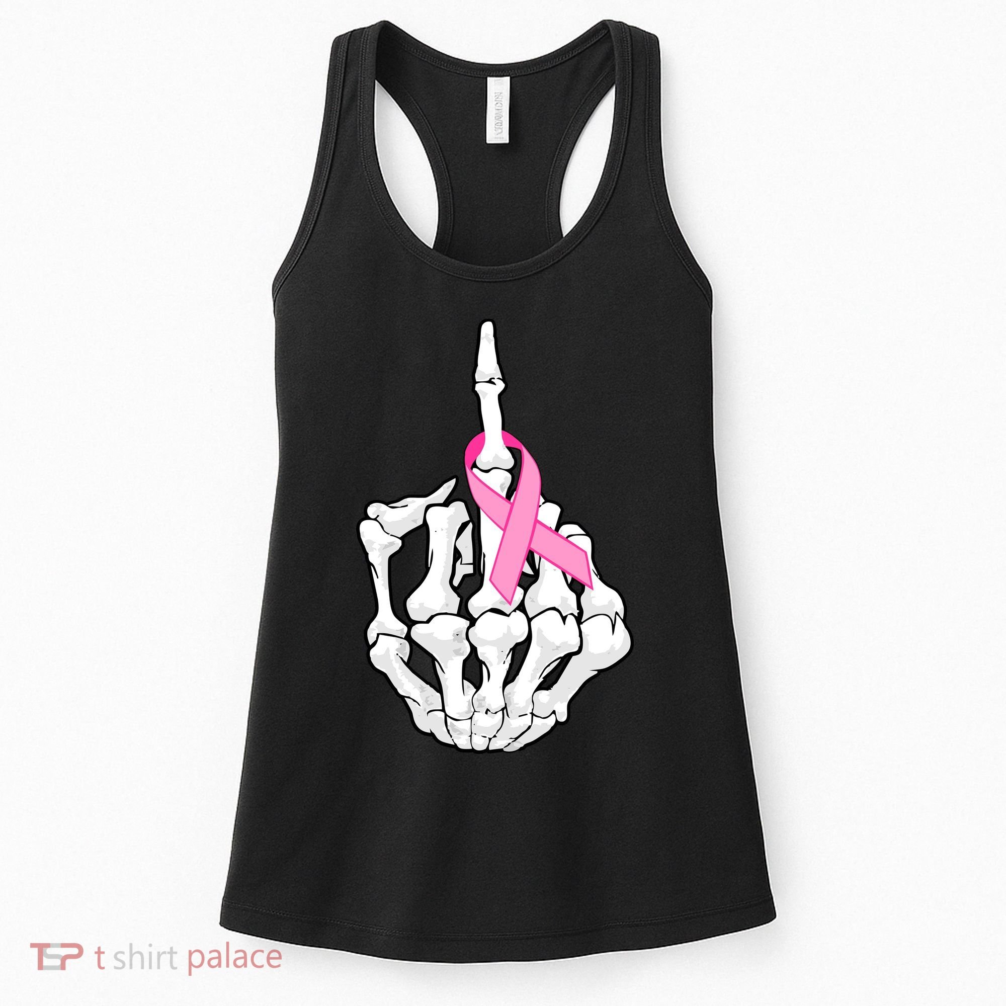 Breast Cancer Skeleton Middle Finger Ribbon Women's Tank Top