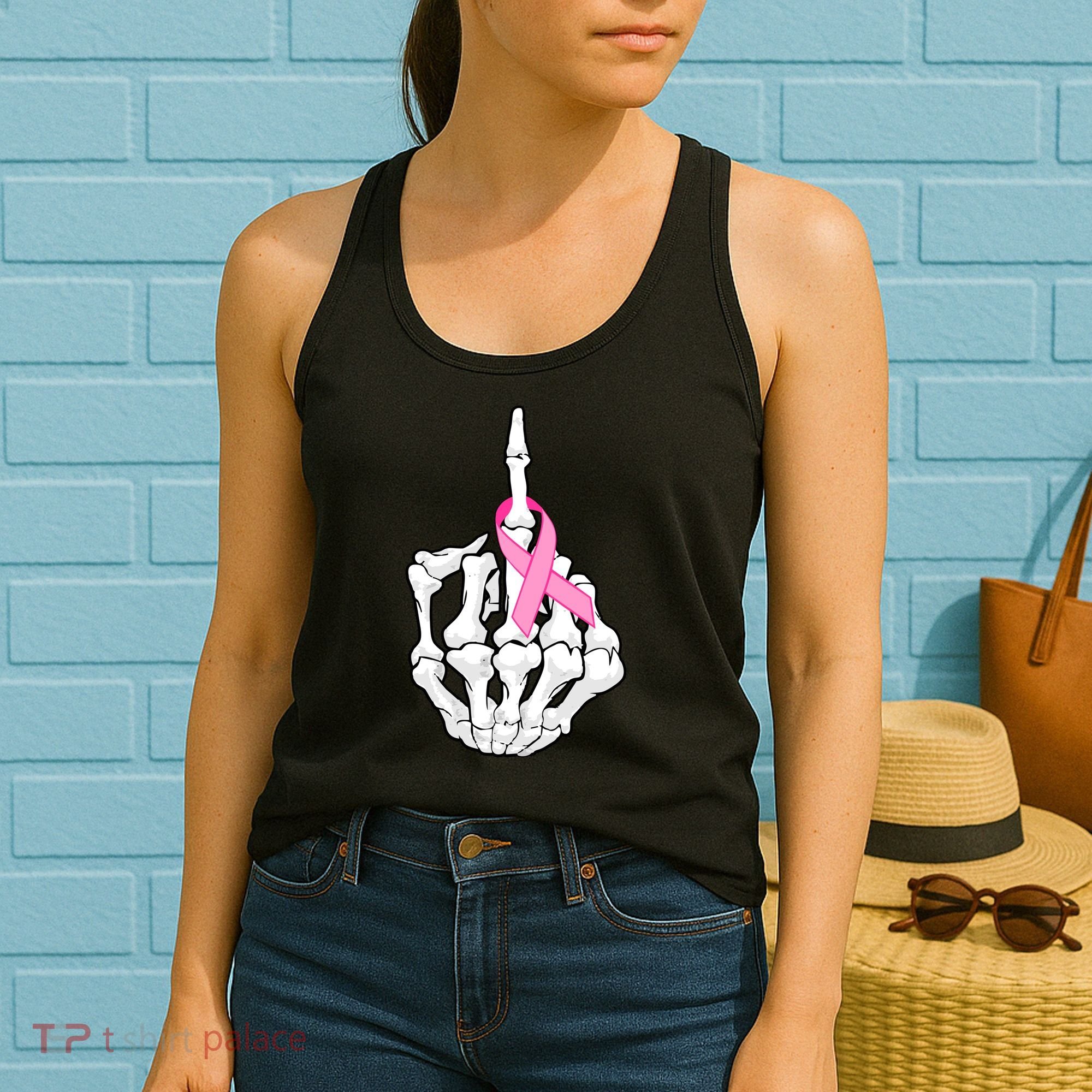 Breast Cancer Skeleton Middle Finger Ribbon Women's Tank Top