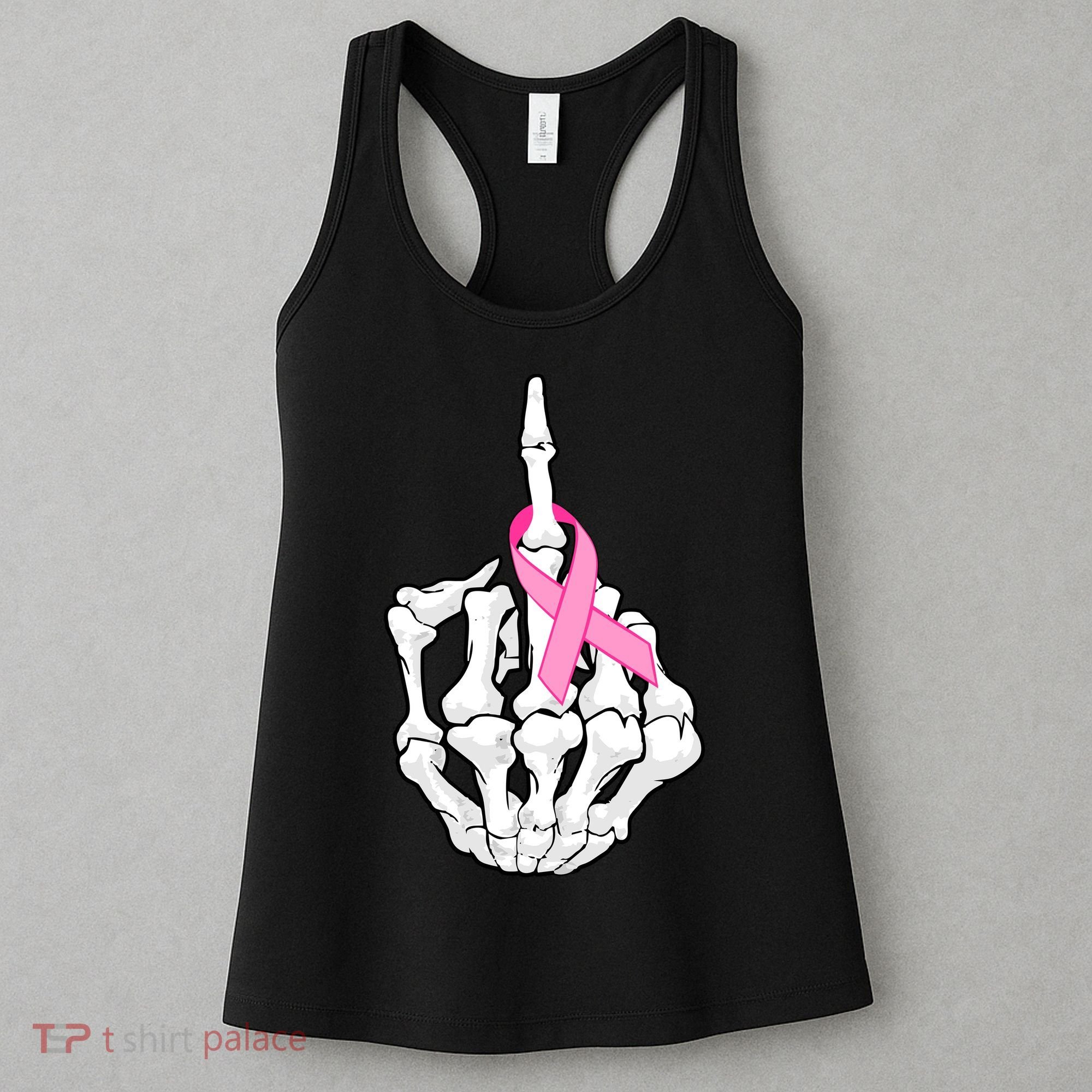 Breast Cancer Skeleton Middle Finger Ribbon Women's Tank Top