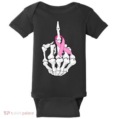 Breast Cancer Skeleton Middle Finger Ribbon Baby Bodysuit