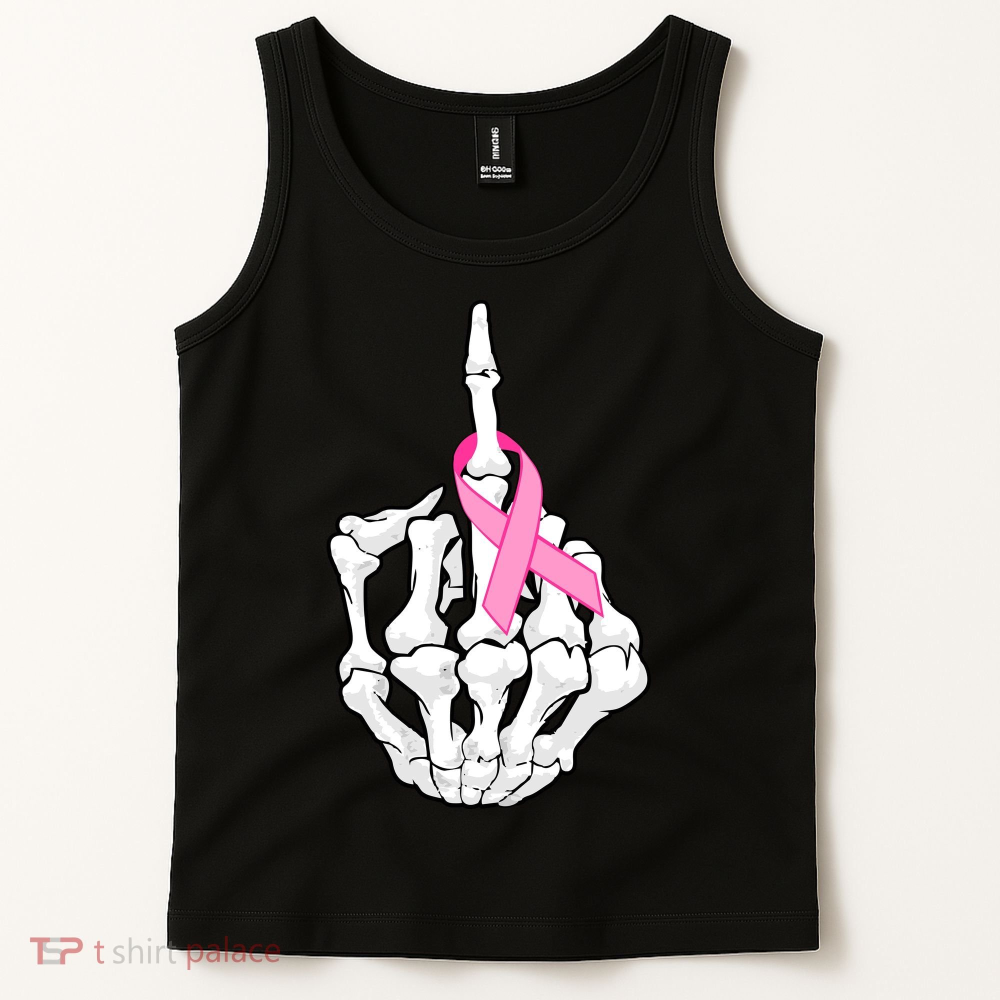 Breast Cancer Skeleton Middle Finger Ribbon Tank Top