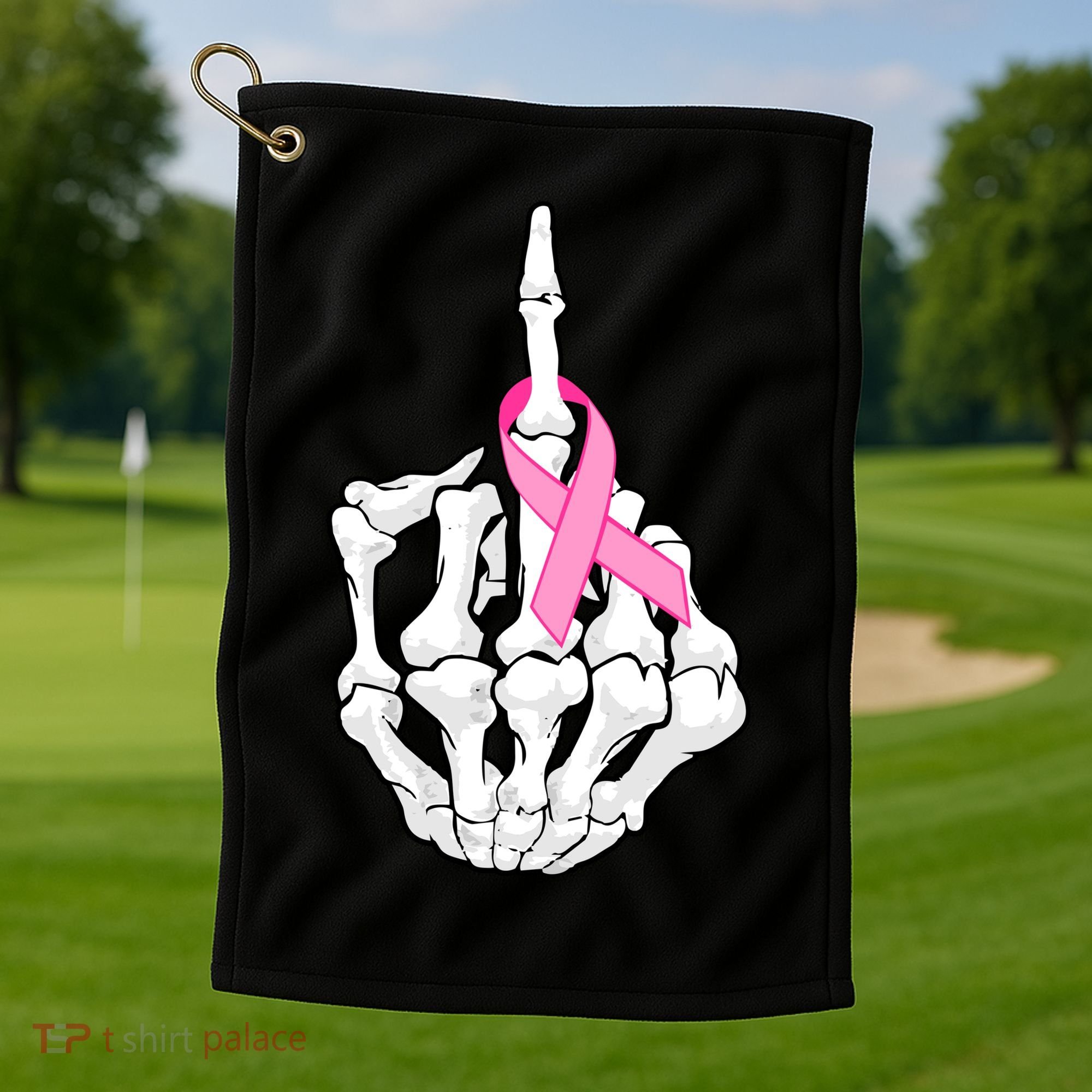 Breast Cancer Skeleton Middle Finger Ribbon Golf Towel