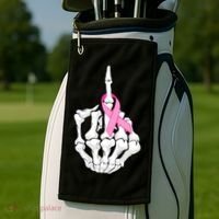 Breast Cancer Skeleton Middle Finger Ribbon Golf Towel thumb 2