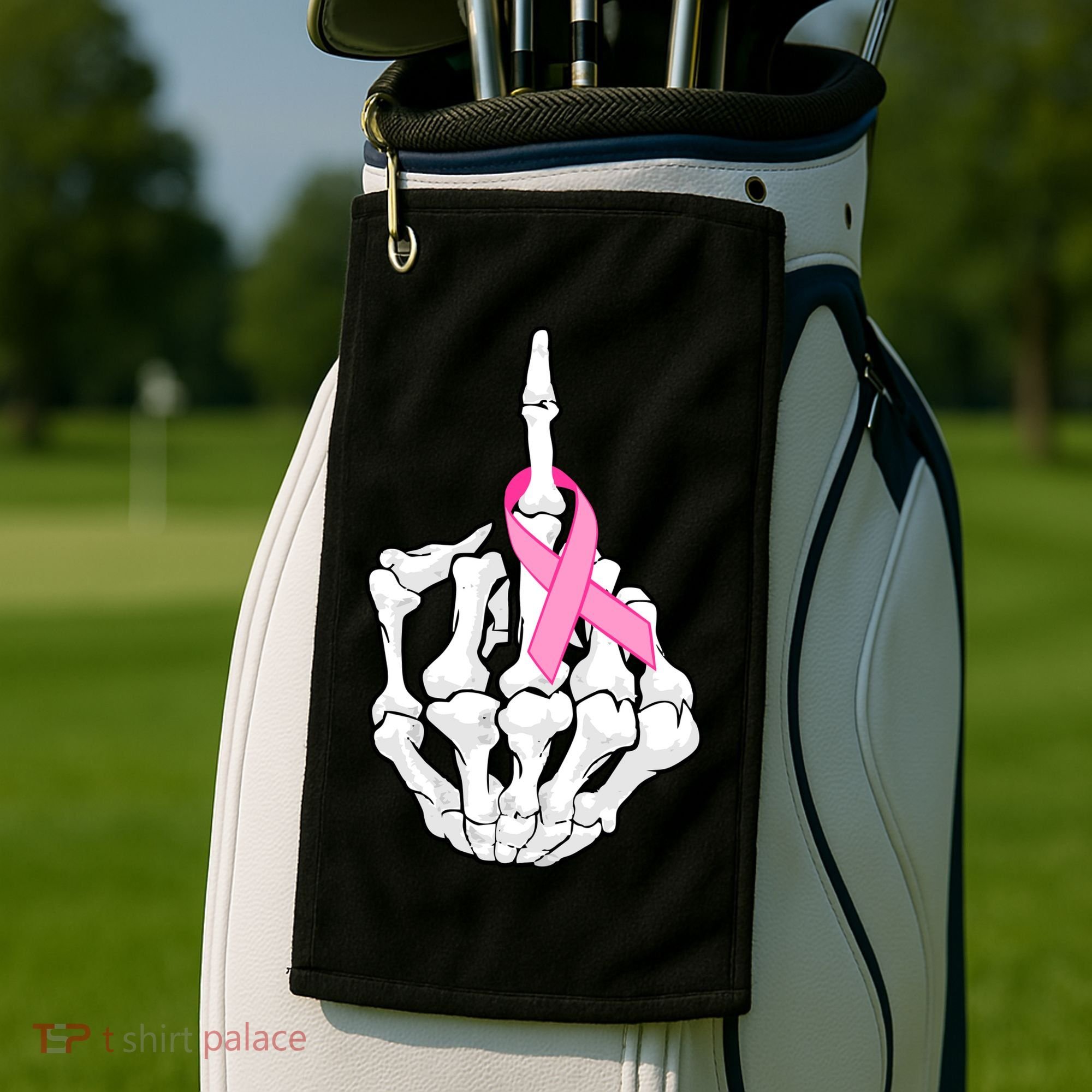 Breast Cancer Skeleton Middle Finger Ribbon Golf Towel