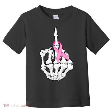 Breast Cancer Skeleton Middle Finger Ribbon Toddler T-Shirt