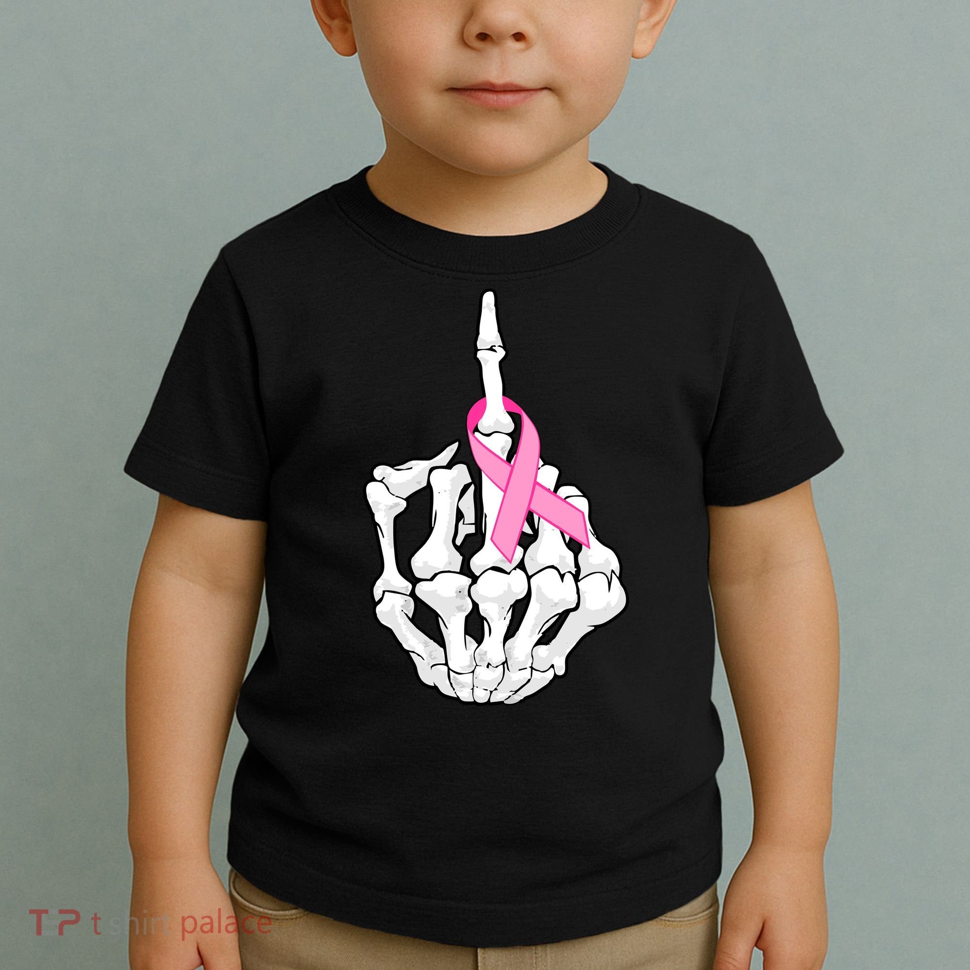 Breast Cancer Skeleton Middle Finger Ribbon Toddler T-Shirt