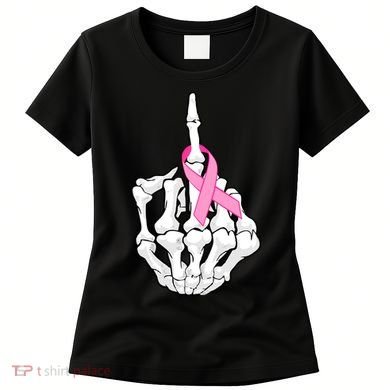 Breast Cancer Skeleton Middle Finger Ribbon Women's T-Shirt