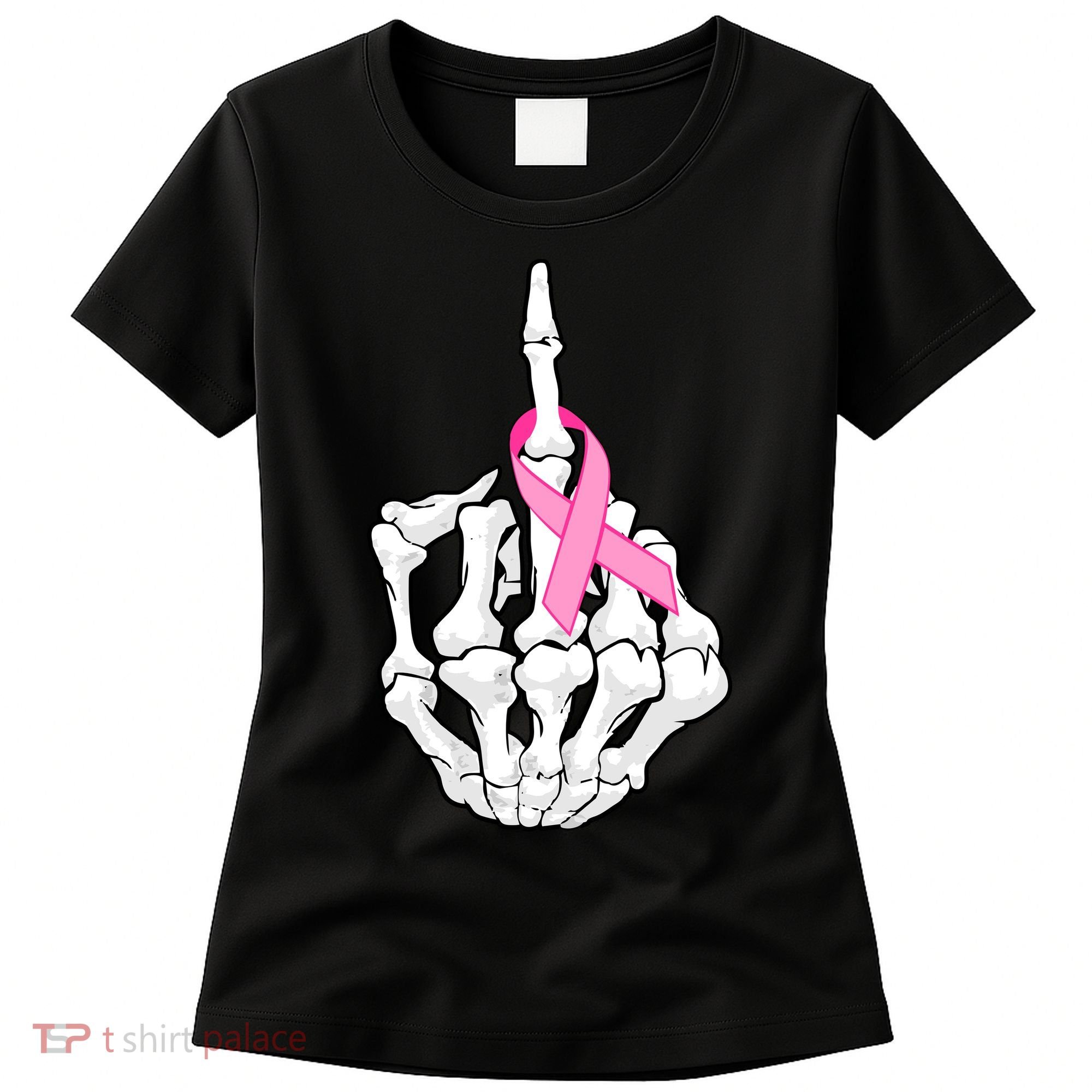 Breast Cancer Skeleton Middle Finger Ribbon Women's T-Shirt