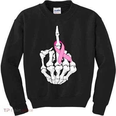 Breast Cancer Skeleton Middle Finger Ribbon Kids Sweatshirt