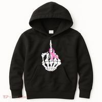 Breast Cancer Skeleton Middle Finger Ribbon Kids Hoodie thumb 0