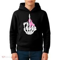 Breast Cancer Skeleton Middle Finger Ribbon Kids Hoodie thumb 4