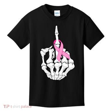 Breast Cancer Skeleton Middle Finger Ribbon Kids T-Shirt