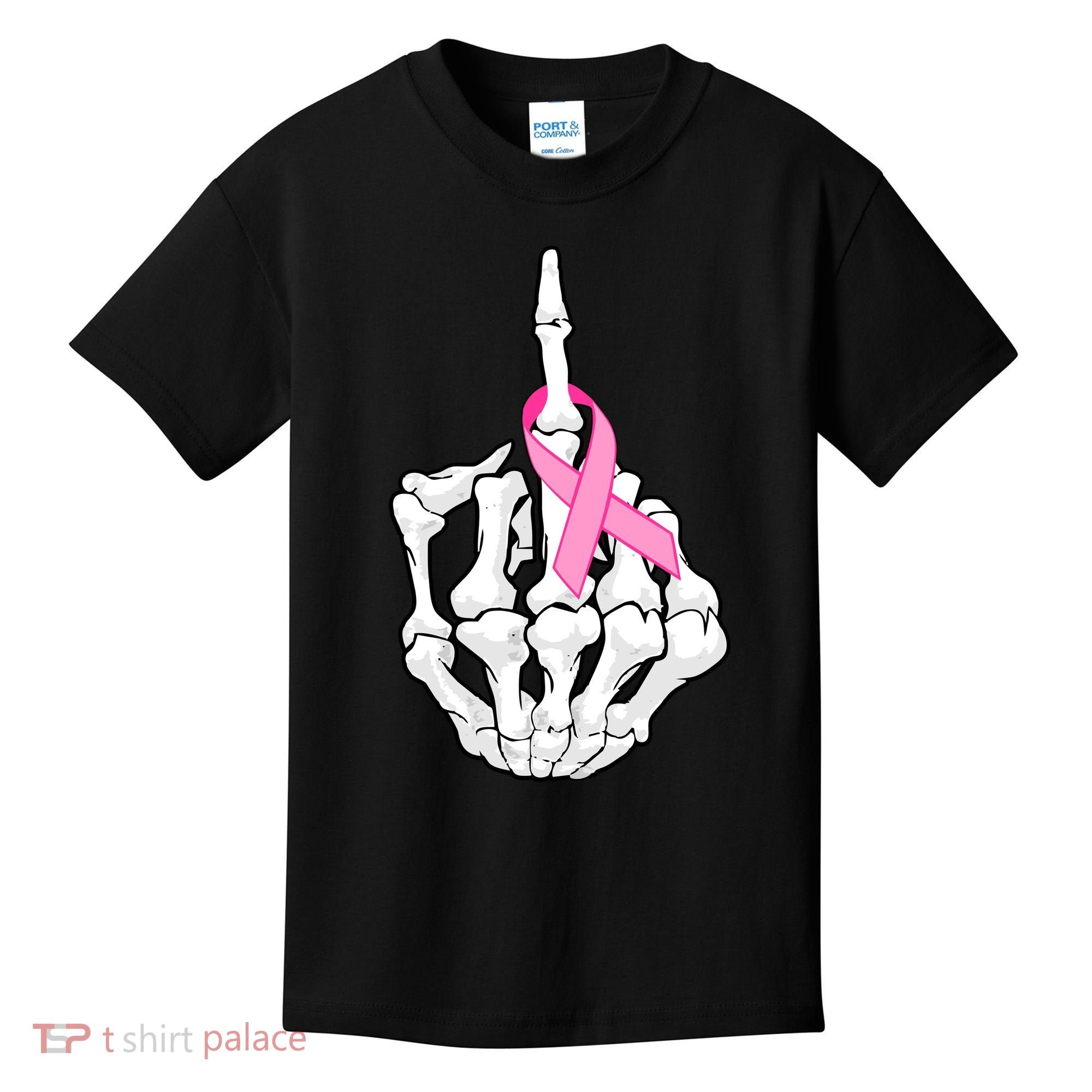 Breast Cancer Skeleton Middle Finger Ribbon Kids T-Shirt