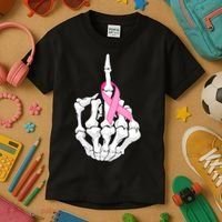 Breast Cancer Skeleton Middle Finger Ribbon Kids T-Shirt thumb 3