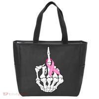 Breast Cancer Skeleton Middle Finger Ribbon Tote Bag thumb 0