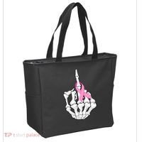 Breast Cancer Skeleton Middle Finger Ribbon Tote Bag thumb 2