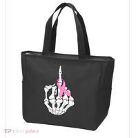 Breast Cancer Skeleton Middle Finger Ribbon Tote Bag thumb 3