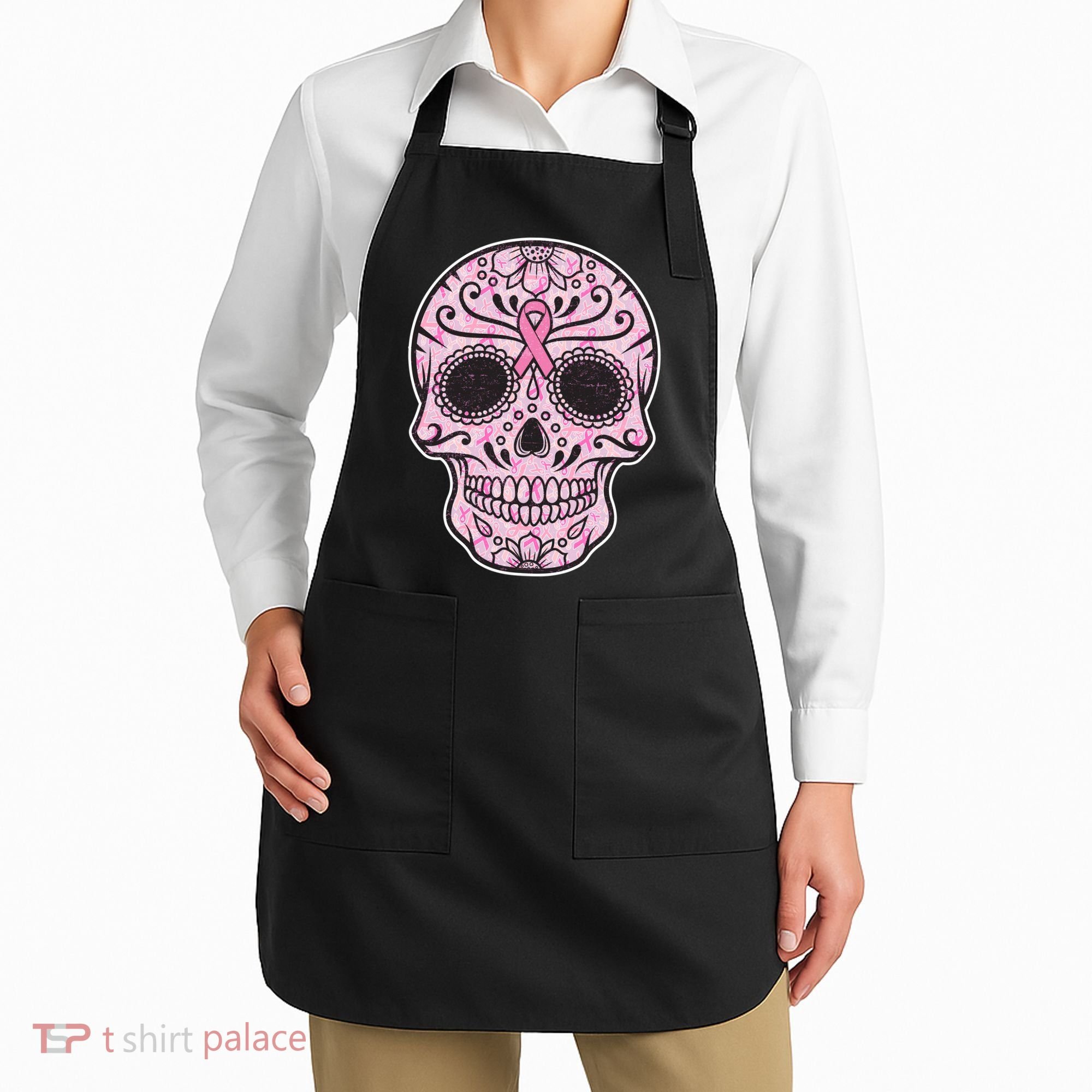 Breast Cancer Sugar Skull Day Of The Dead Dia De Los Muertos Apron