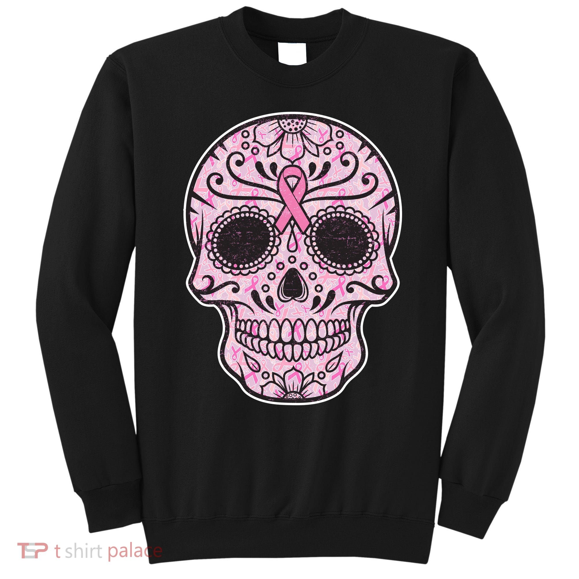 Breast Cancer Sugar Skull Day Of The Dead Dia De Los Muertos Sweatshirt
