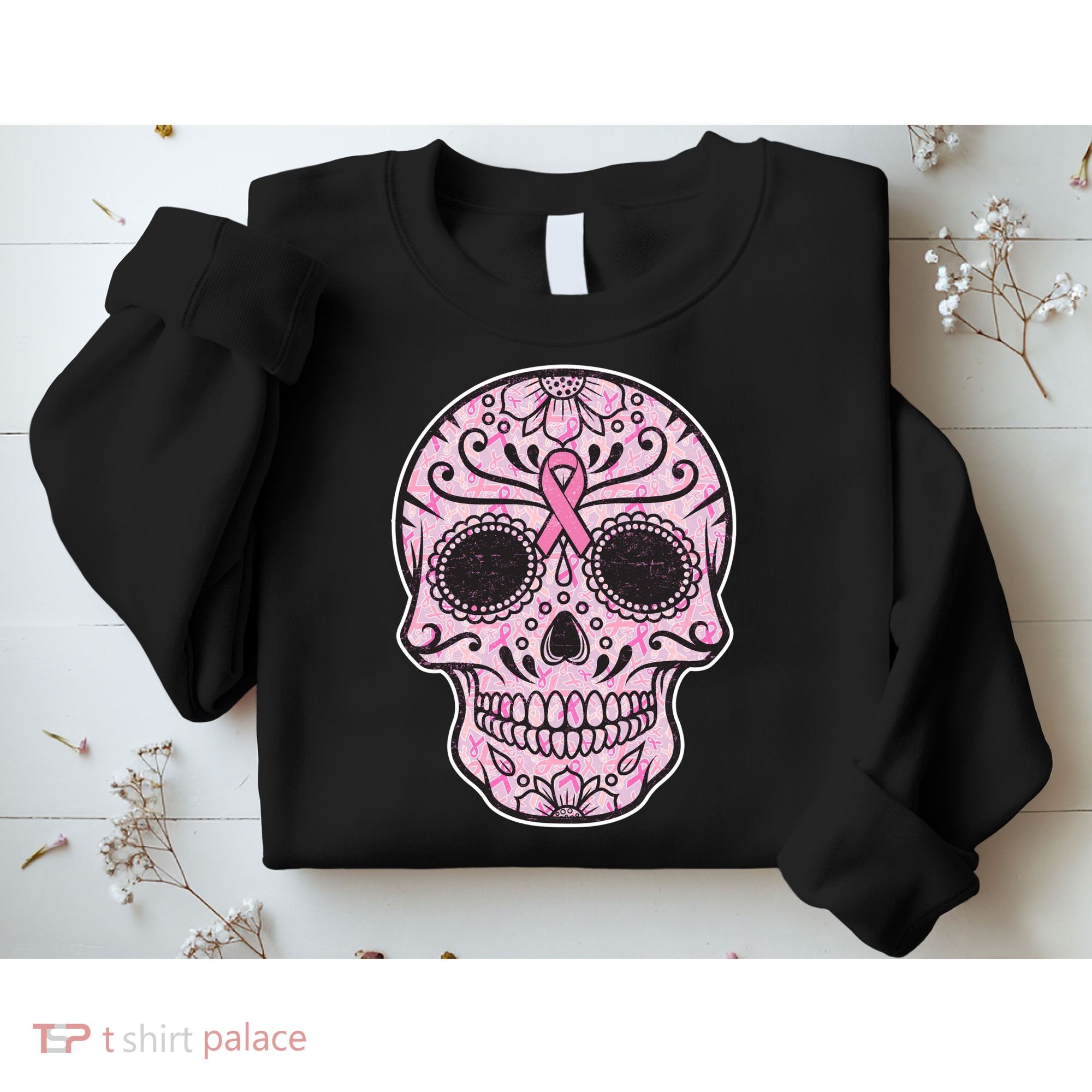 Breast Cancer Sugar Skull Day Of The Dead Dia De Los Muertos Sweatshirt