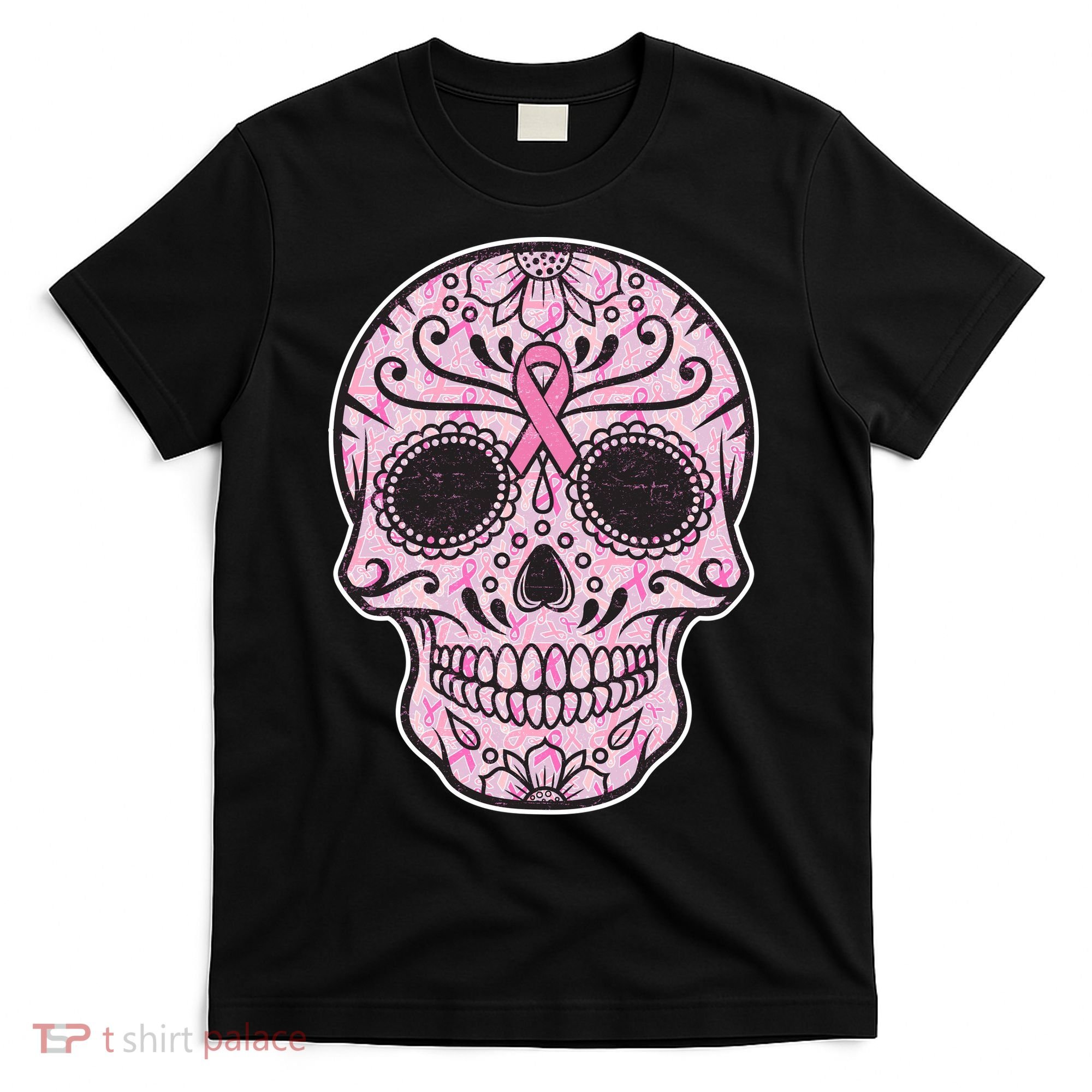 Breast Cancer Sugar Skull Day Of The Dead Dia De Los Muertos T-Shirt