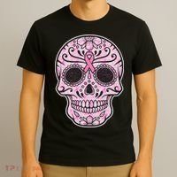 Breast Cancer Sugar Skull Day Of The Dead Dia De Los Muertos T-Shirt thumb 3