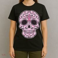 Breast Cancer Sugar Skull Day Of The Dead Dia De Los Muertos T-Shirt thumb 4