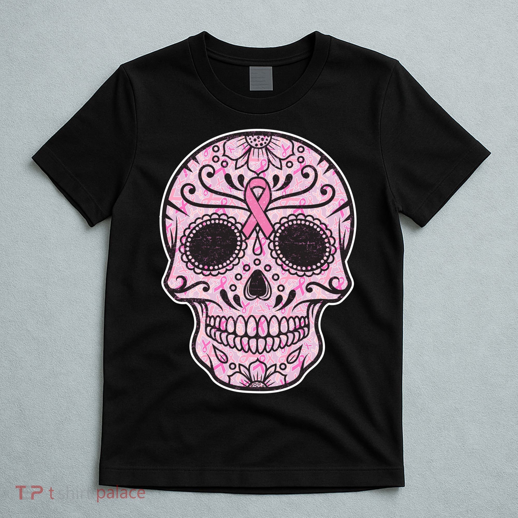 Breast Cancer Sugar Skull Day Of The Dead Dia De Los Muertos T-Shirt