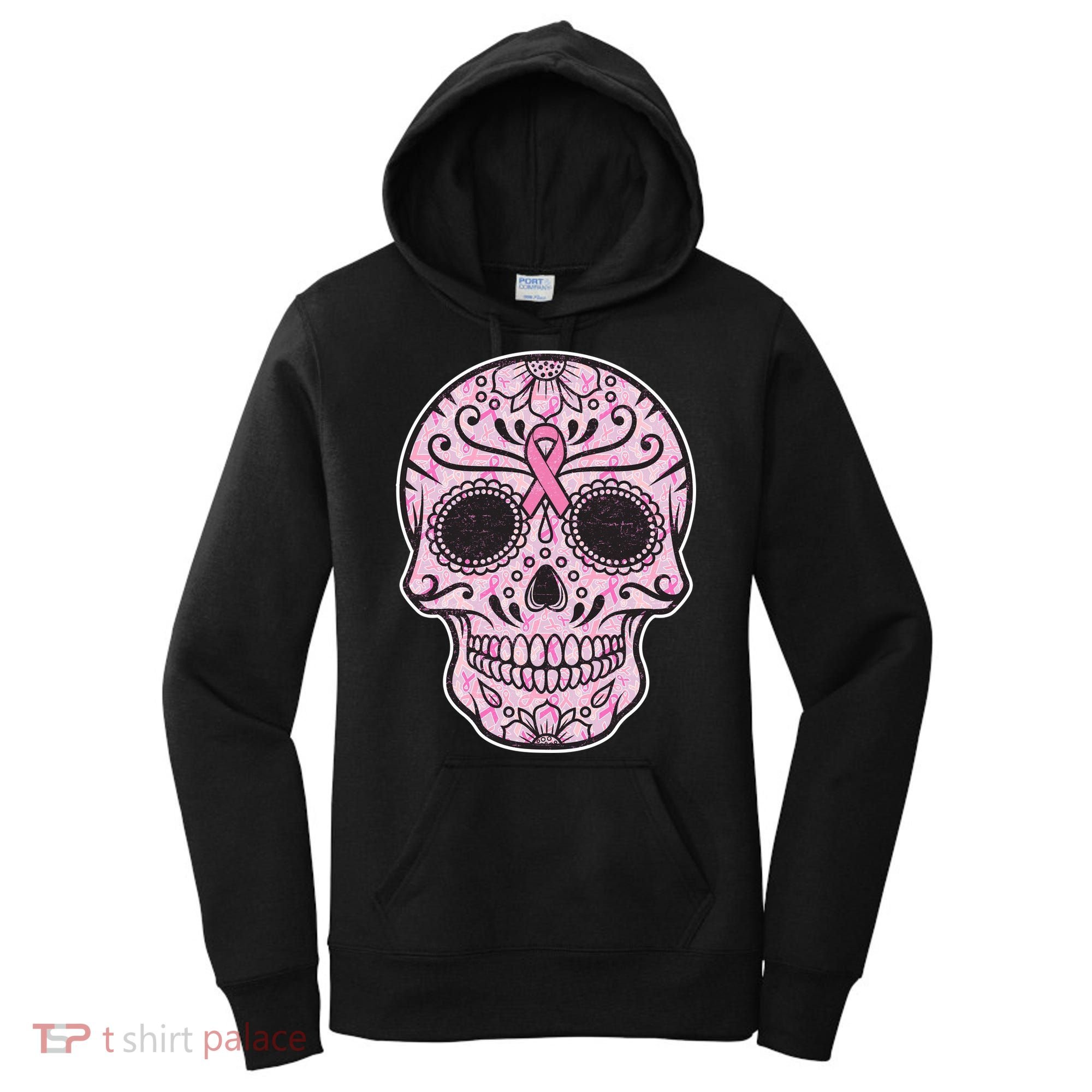 Breast Cancer Sugar Skull Day Of The Dead Dia De Los Muertos Women's Hoodie