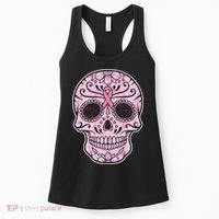 Breast Cancer Sugar Skull Day Of The Dead Dia De Los Muertos Women's Tank Top thumb 0
