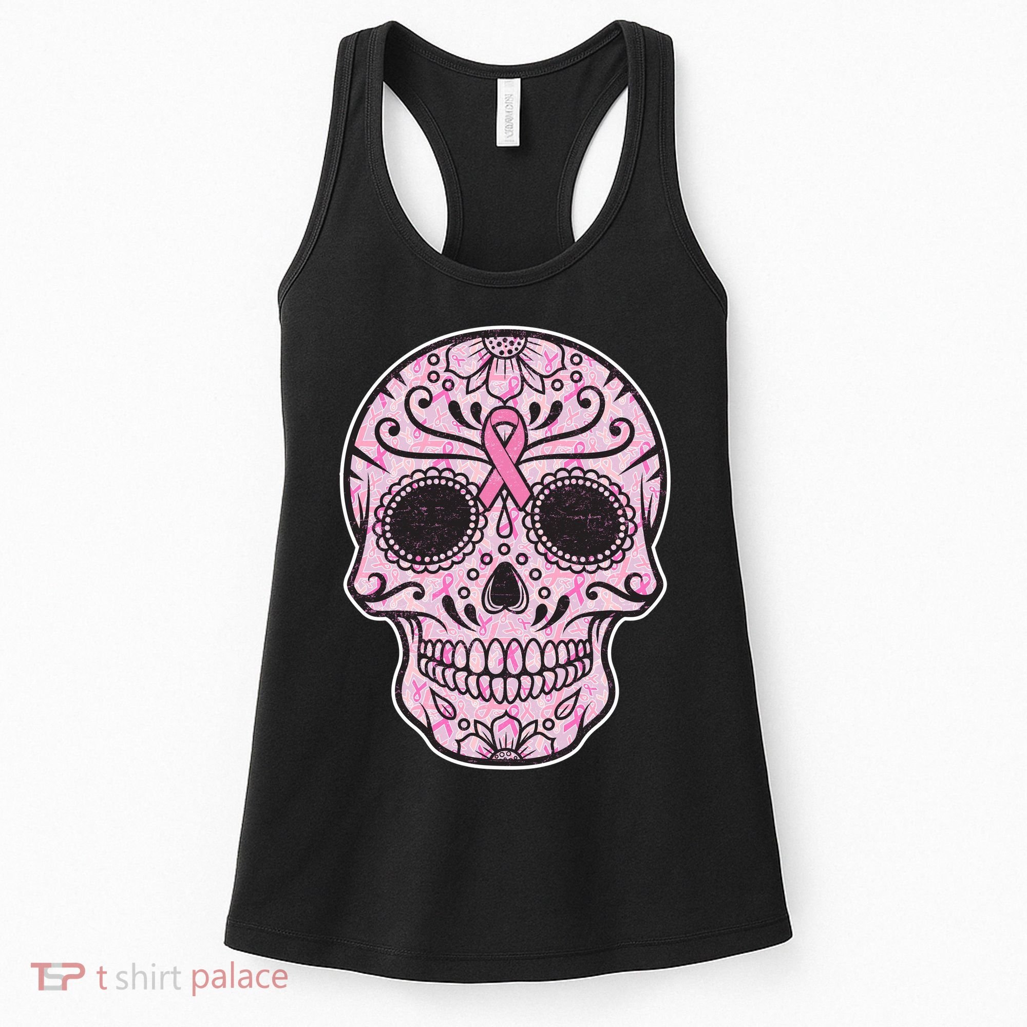 Breast Cancer Sugar Skull Day Of The Dead Dia De Los Muertos Women's Tank Top