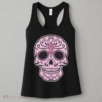 Breast Cancer Sugar Skull Day Of The Dead Dia De Los Muertos Women's Tank Top thumb 3