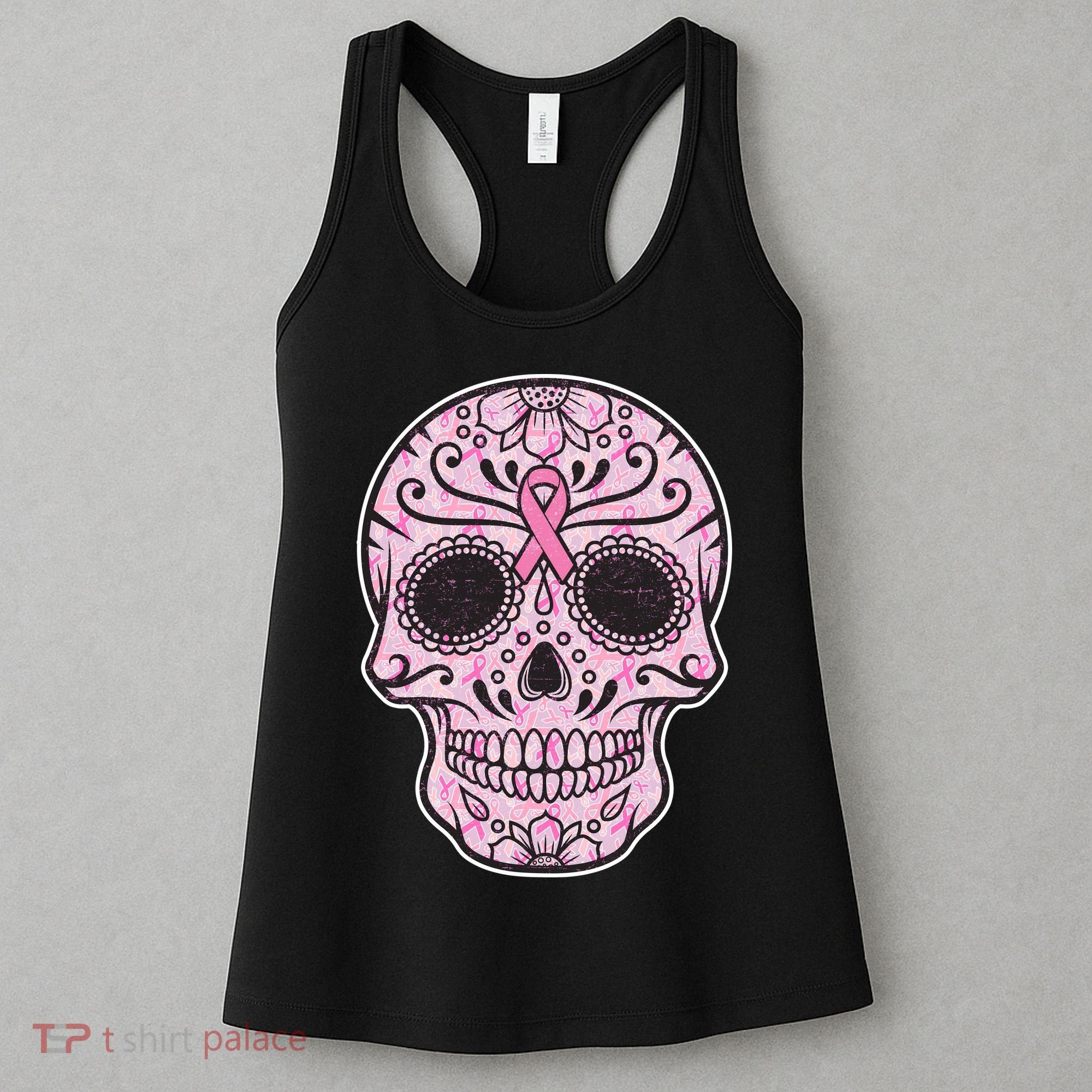 Breast Cancer Sugar Skull Day Of The Dead Dia De Los Muertos Women's Tank Top