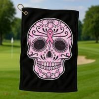 Breast Cancer Sugar Skull Day Of The Dead Dia De Los Muertos Golf Towel thumb 1