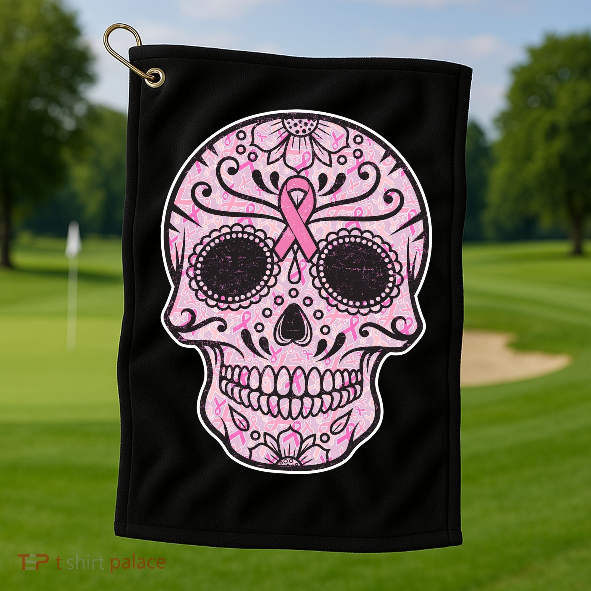 Breast Cancer Sugar Skull Day Of The Dead Dia De Los Muertos Golf Towel
