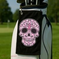 Breast Cancer Sugar Skull Day Of The Dead Dia De Los Muertos Golf Towel thumb 2