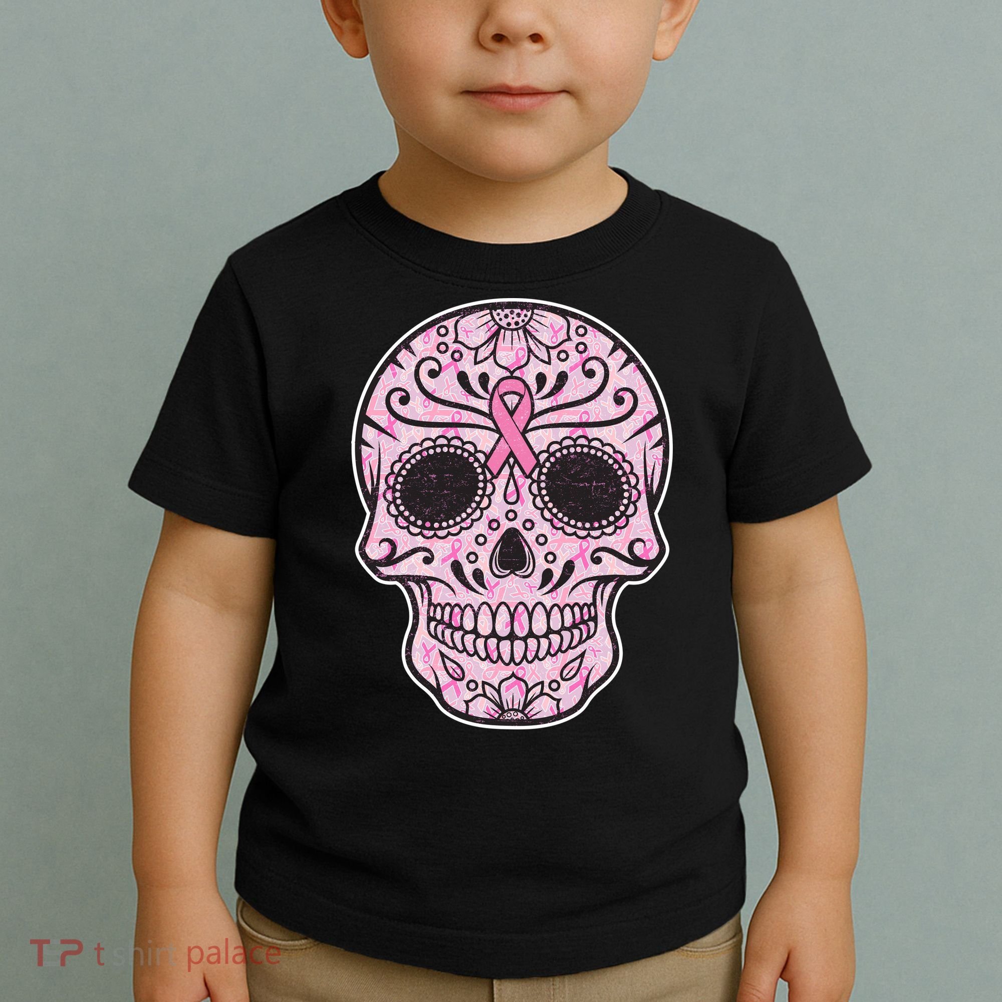 Breast Cancer Sugar Skull Day Of The Dead Dia De Los Muertos Toddler T-Shirt