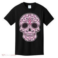 Breast Cancer Sugar Skull Day Of The Dead Dia De Los Muertos Kids T-Shirt thumb 0