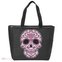Breast Cancer Sugar Skull Day Of The Dead Dia De Los Muertos Tote Bag thumb 0