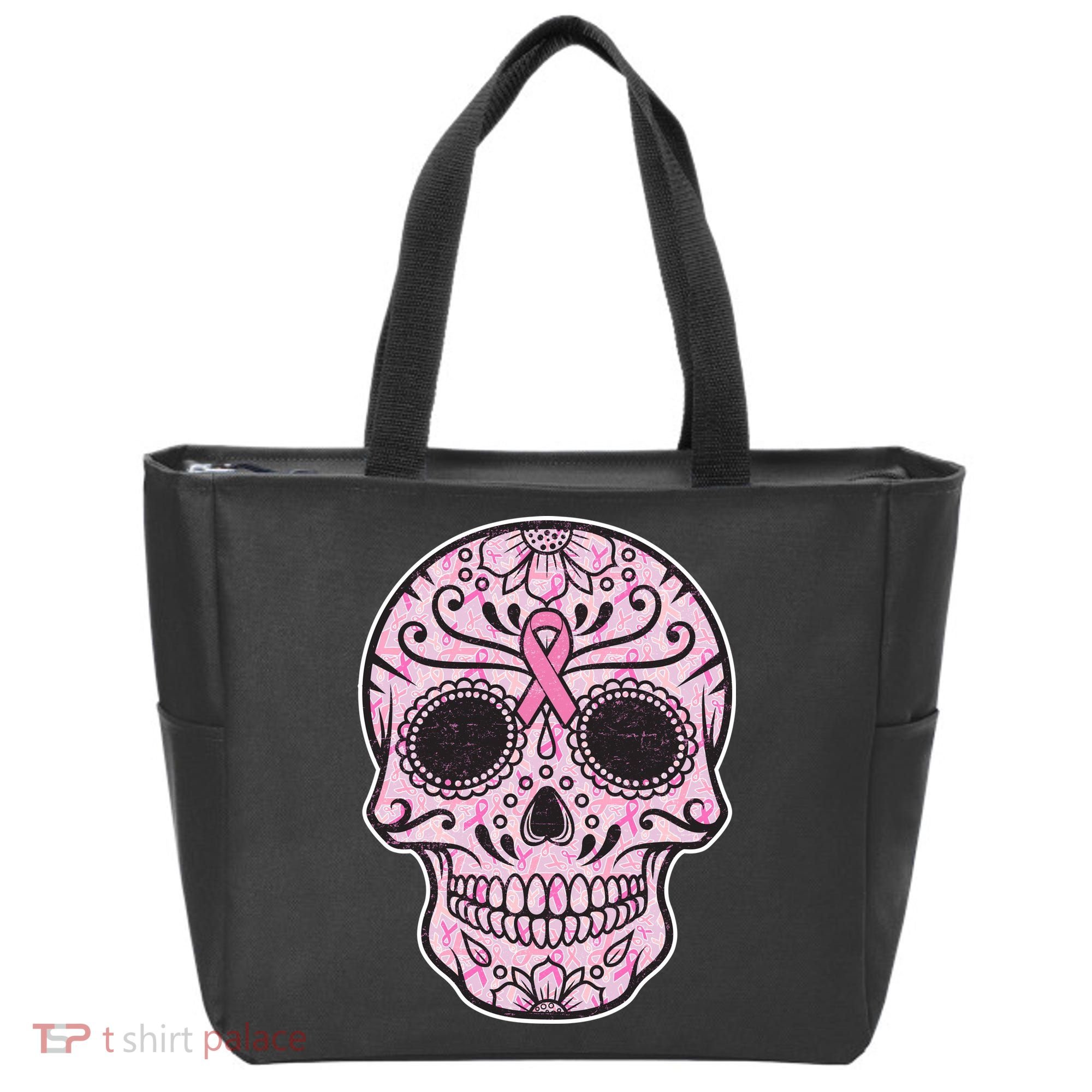 Breast Cancer Sugar Skull Day Of The Dead Dia De Los Muertos Tote Bag
