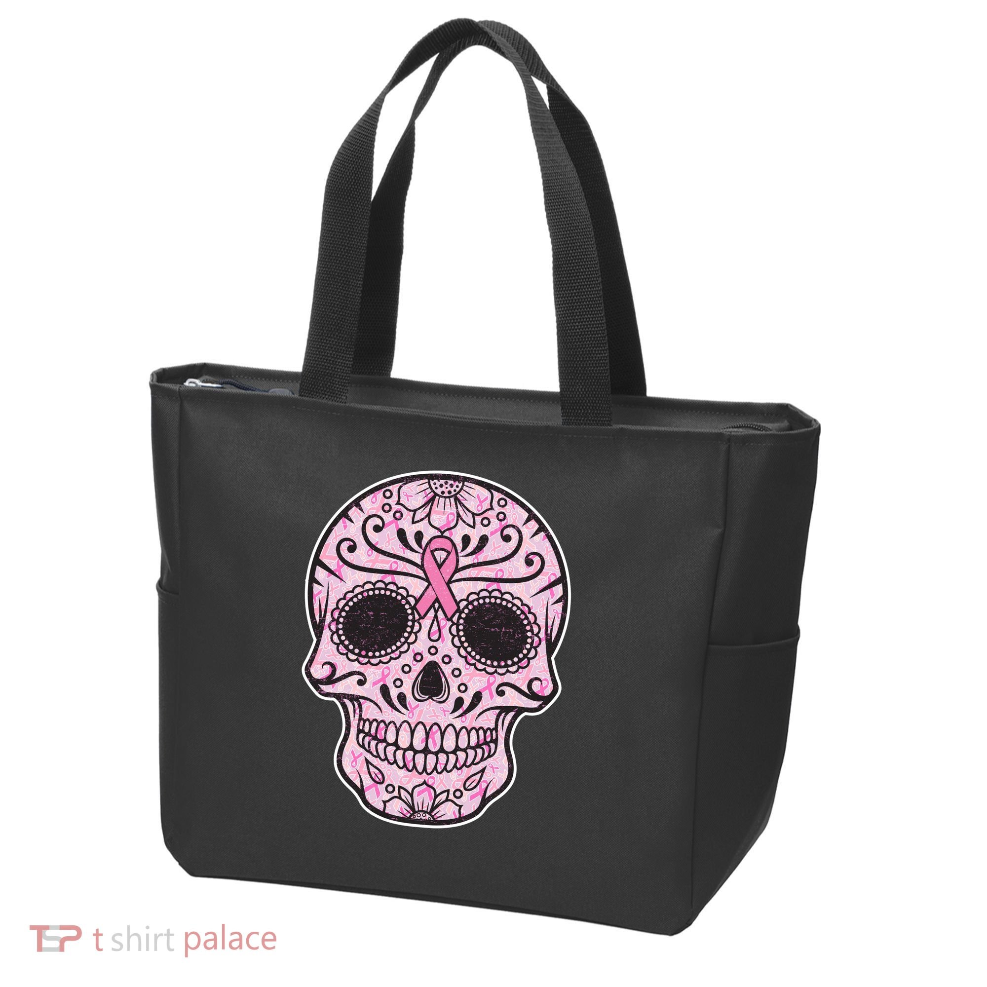 Breast Cancer Sugar Skull Day Of The Dead Dia De Los Muertos Tote Bag