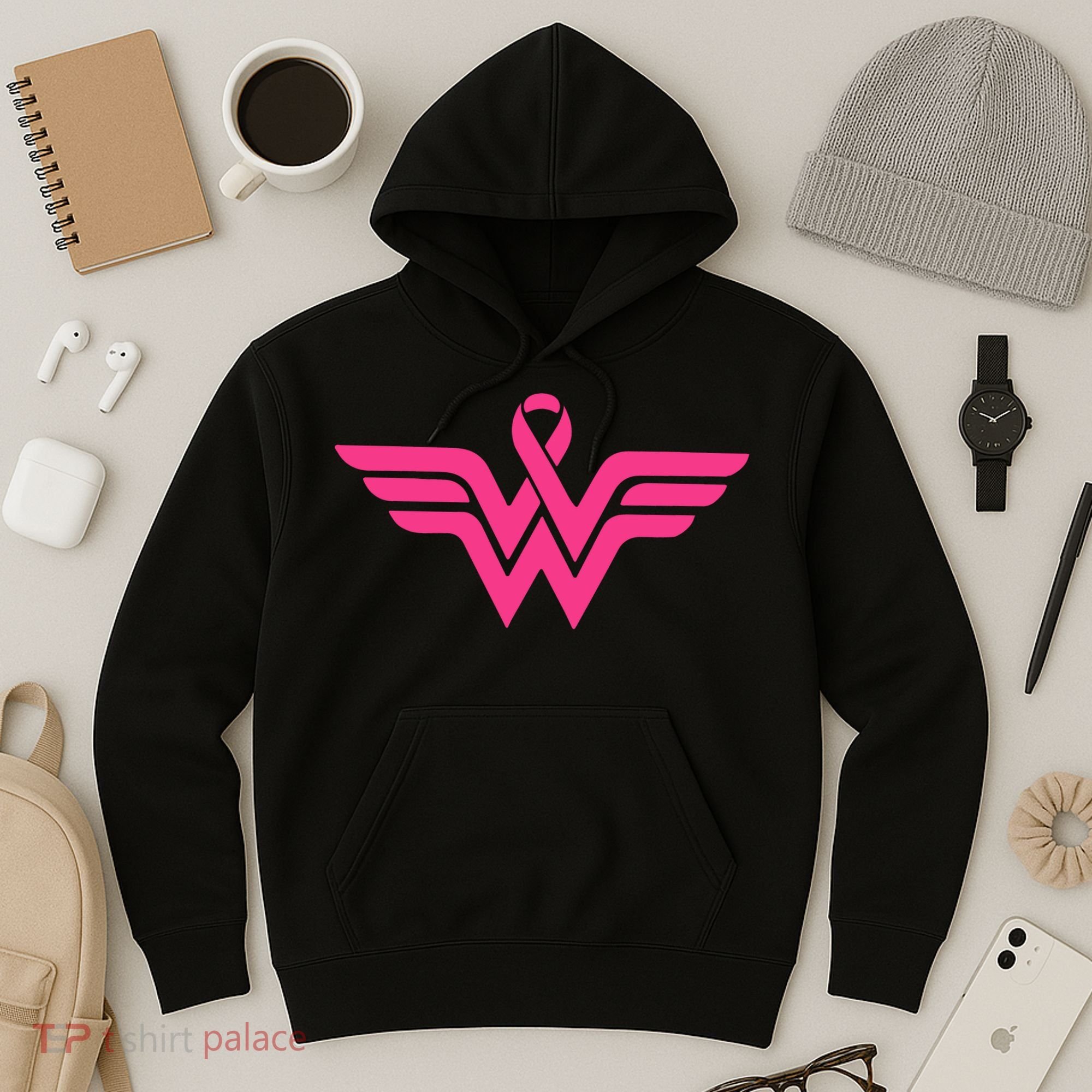 Breast Cancer Superhero Ribbon Logo Hoodie