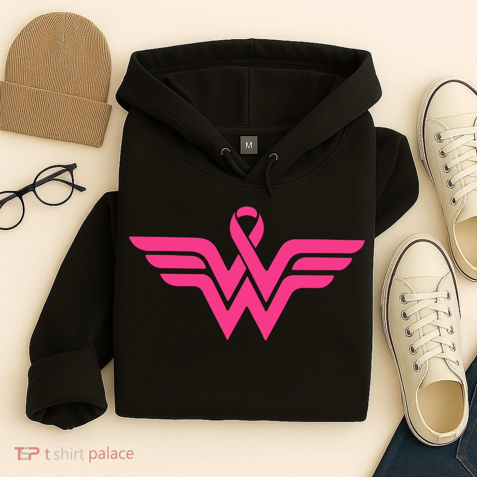 Breast Cancer Superhero Ribbon Logo Hoodie