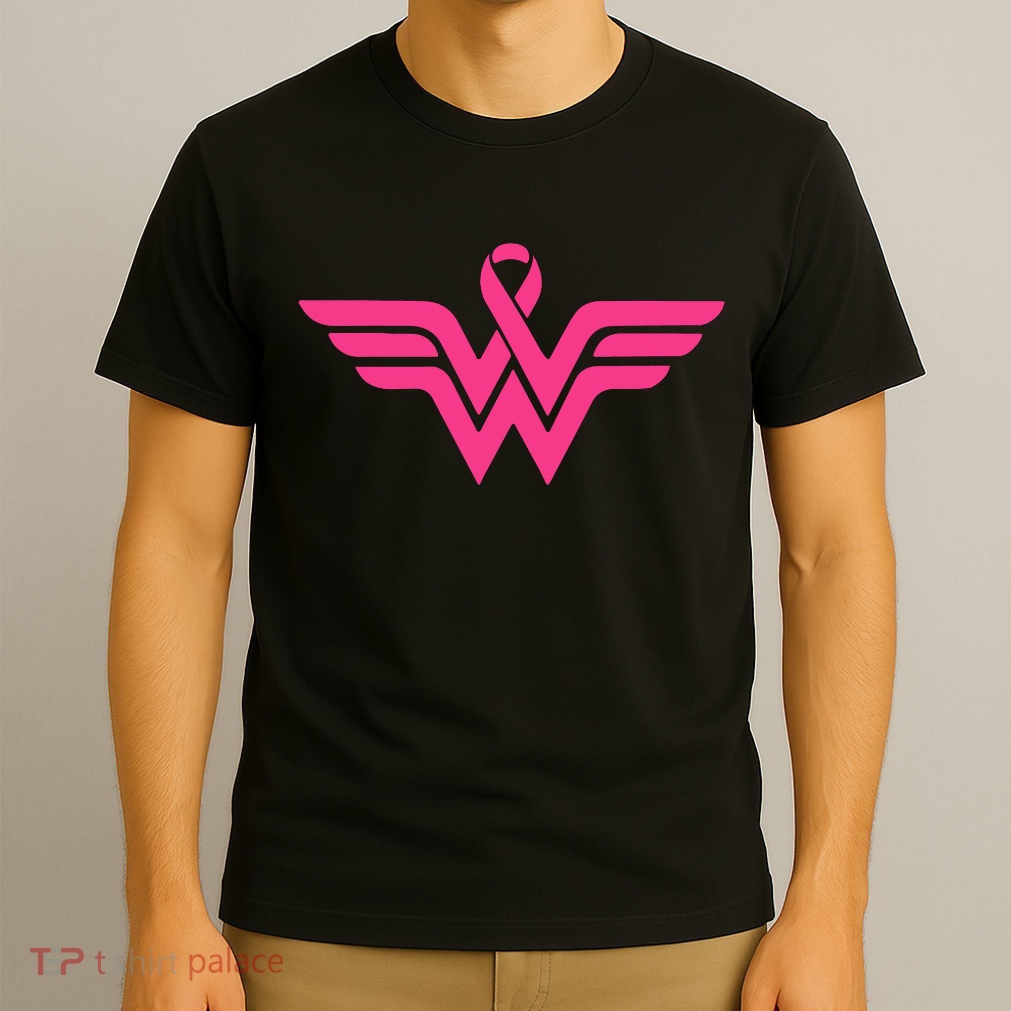 Breast Cancer Superhero Ribbon Logo T-Shirt